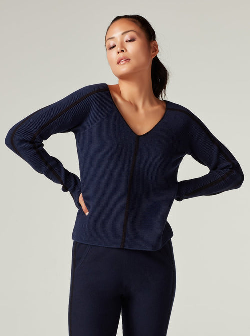 Portola V Neck Sweater - Dress Blues - Blanc Noir Online Store