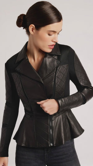 Moto Mesh Genuine Leather Peplum Jacket