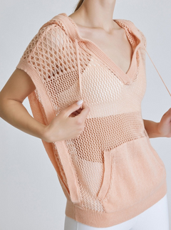 Pullover Crochet Sleeveless Hoodie - Almost Apricot - FINAL SALE - Blanc Noir Online Store