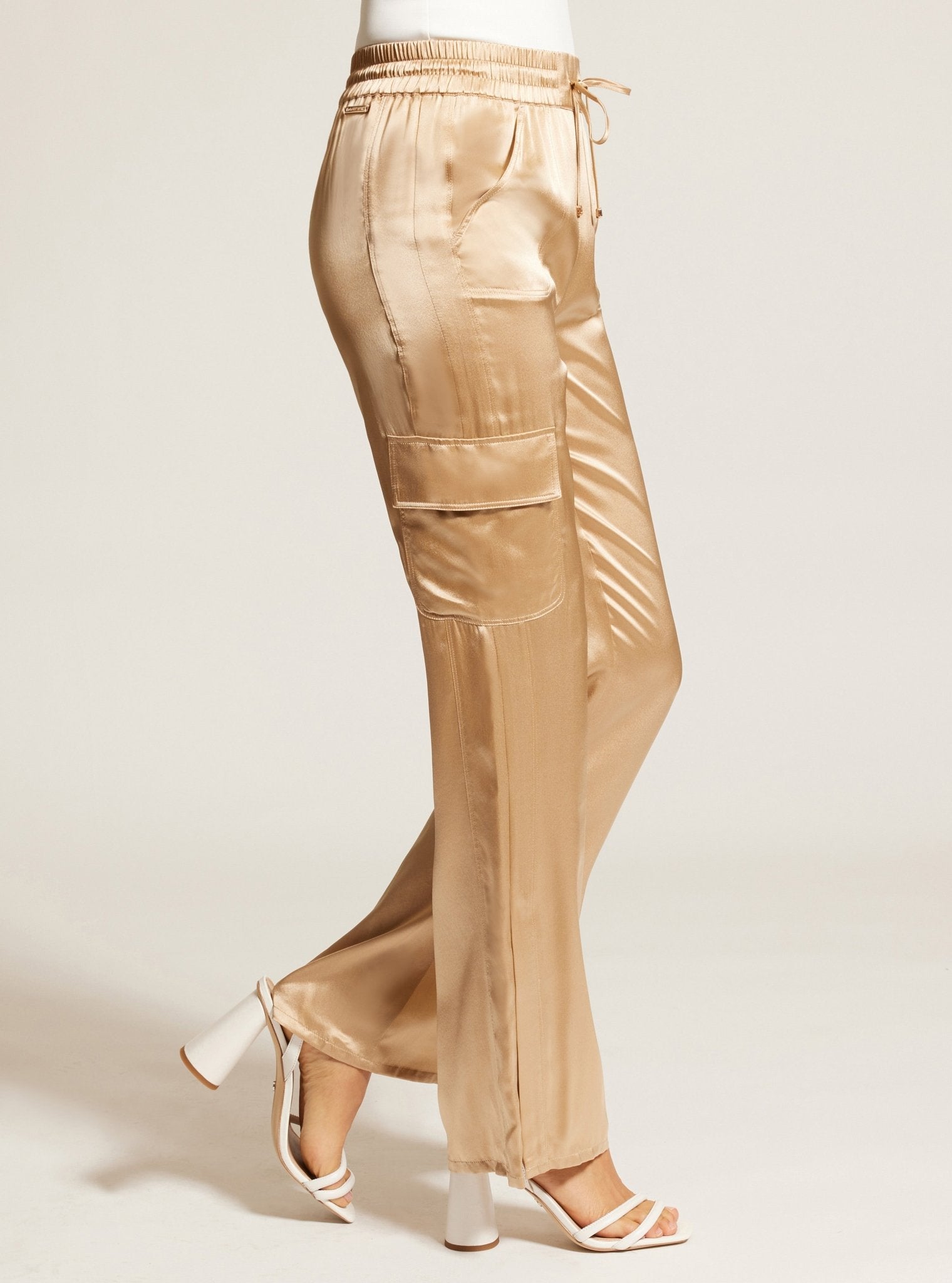 SILK WIDE LEG PANT GOLD TRIMS - Blanc Noir Online Store