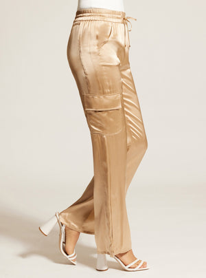 SILK WIDE LEG PANT GOLD TRIMS - Blanc Noir Online Store