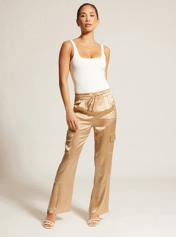 SILK WIDE LEG PANT GOLD TRIMS - Blanc Noir Online Store