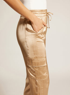 SILK WIDE LEG PANT GOLD TRIMS - Blanc Noir Online Store