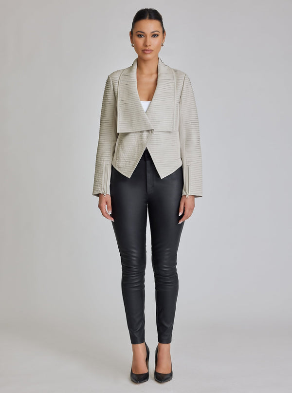 Strip Leather Drape Front - Blanc Noir Online Store