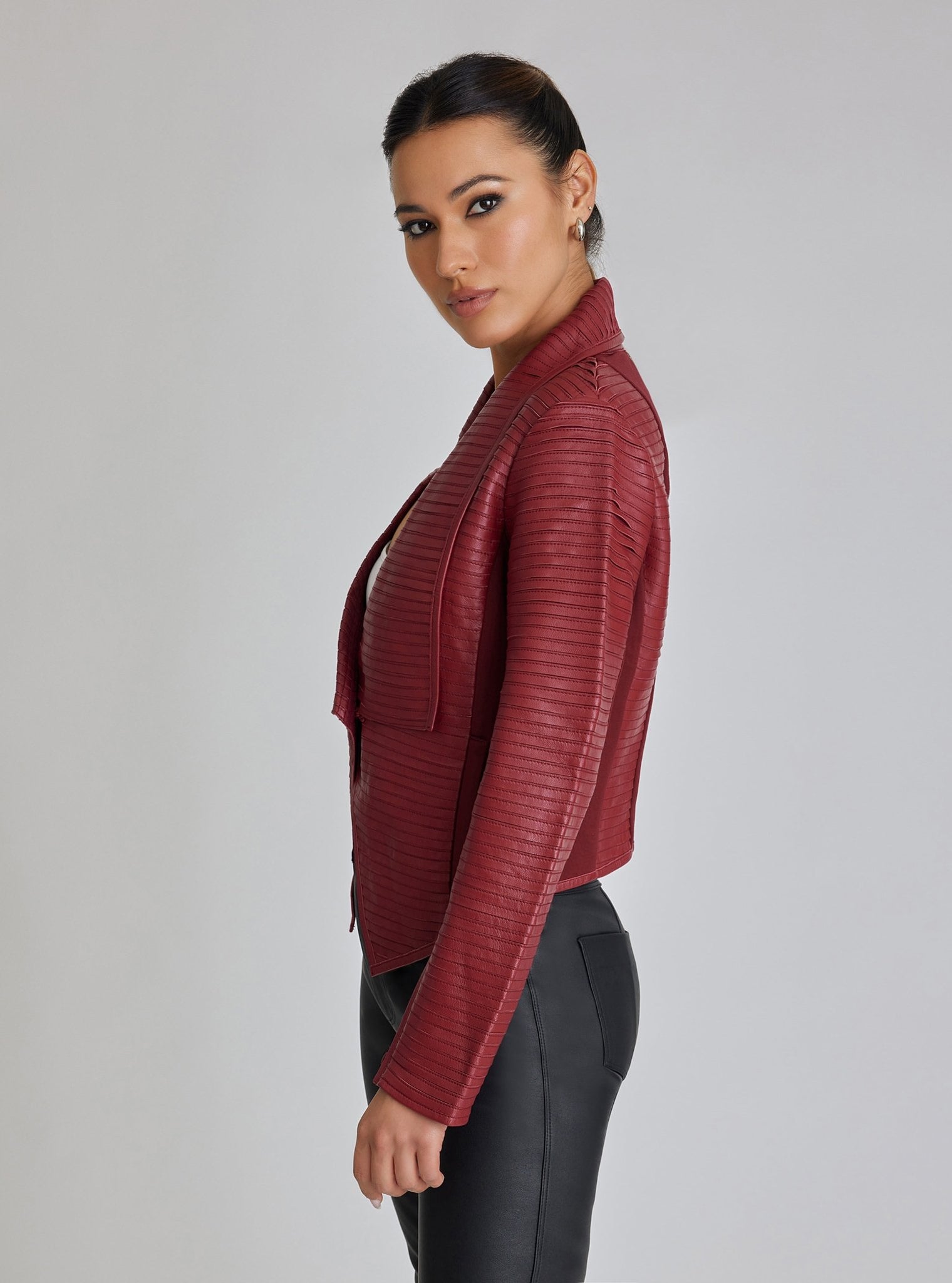 Strip Leather Drape Front - Blanc Noir Online Store