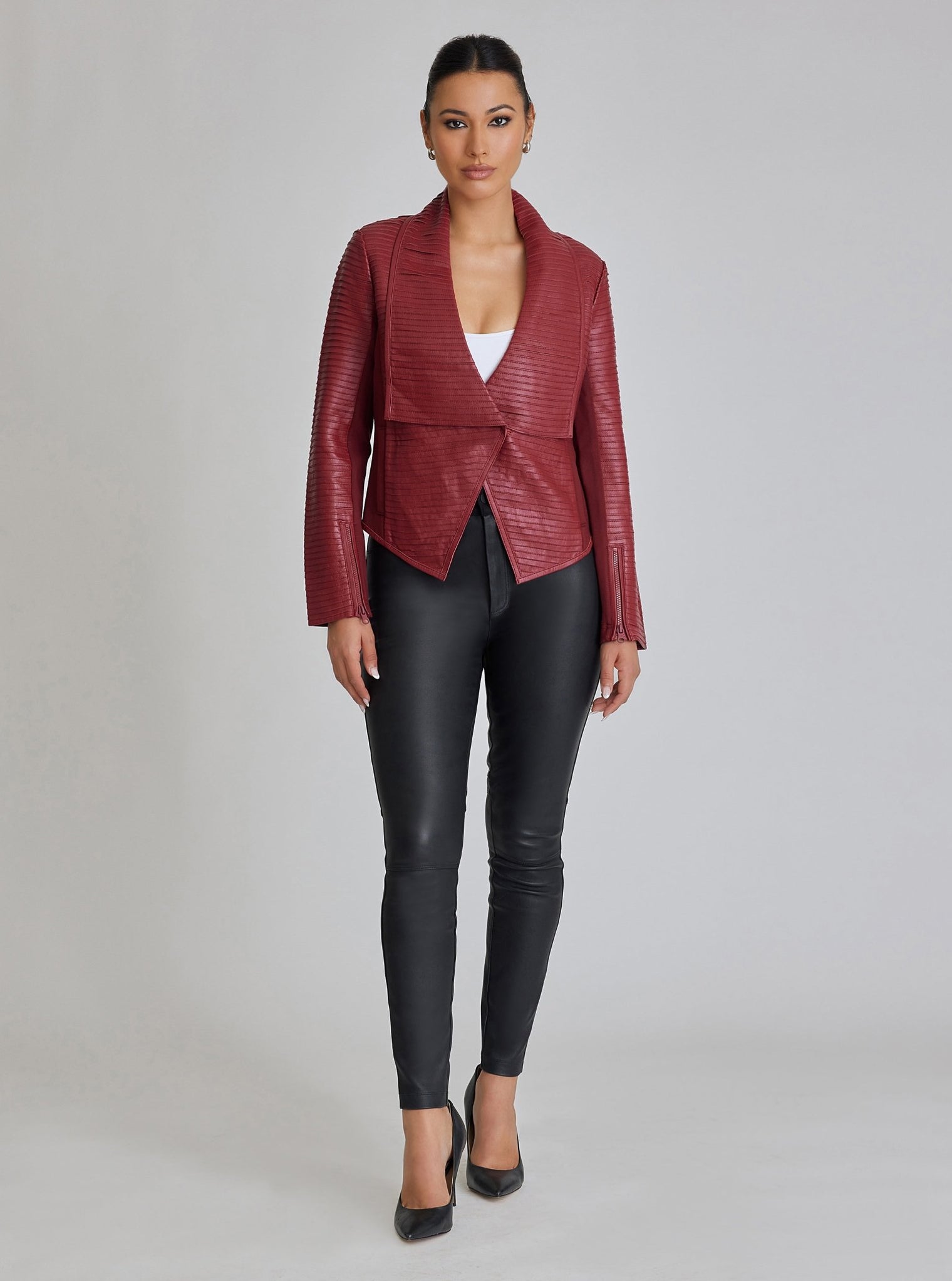 Strip Leather Drape Front - Blanc Noir Online Store