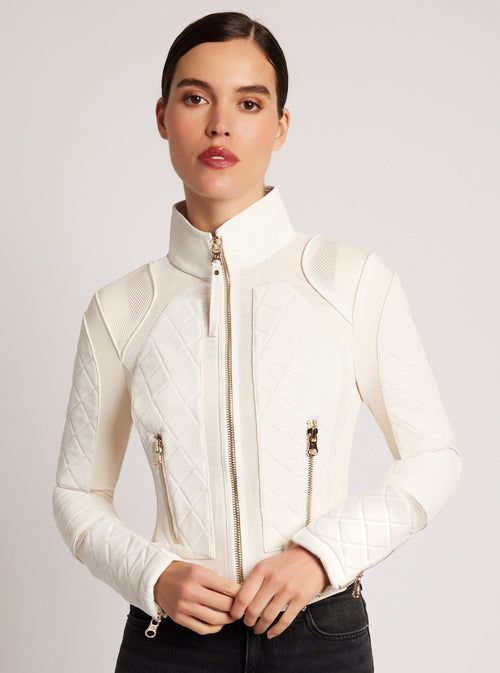 Suede Moto Mesh Jacket with Gold Trims - Blanc Noir Online Store