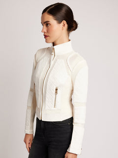 Suede Moto Mesh Jacket with Gold Trims - Blanc Noir Online Store