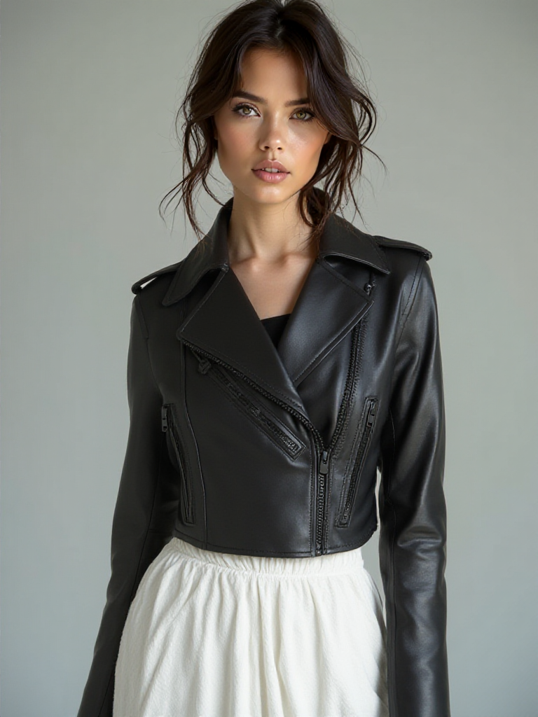 Cleo Cropped Moto Jacket - Blanc Noir Online Store