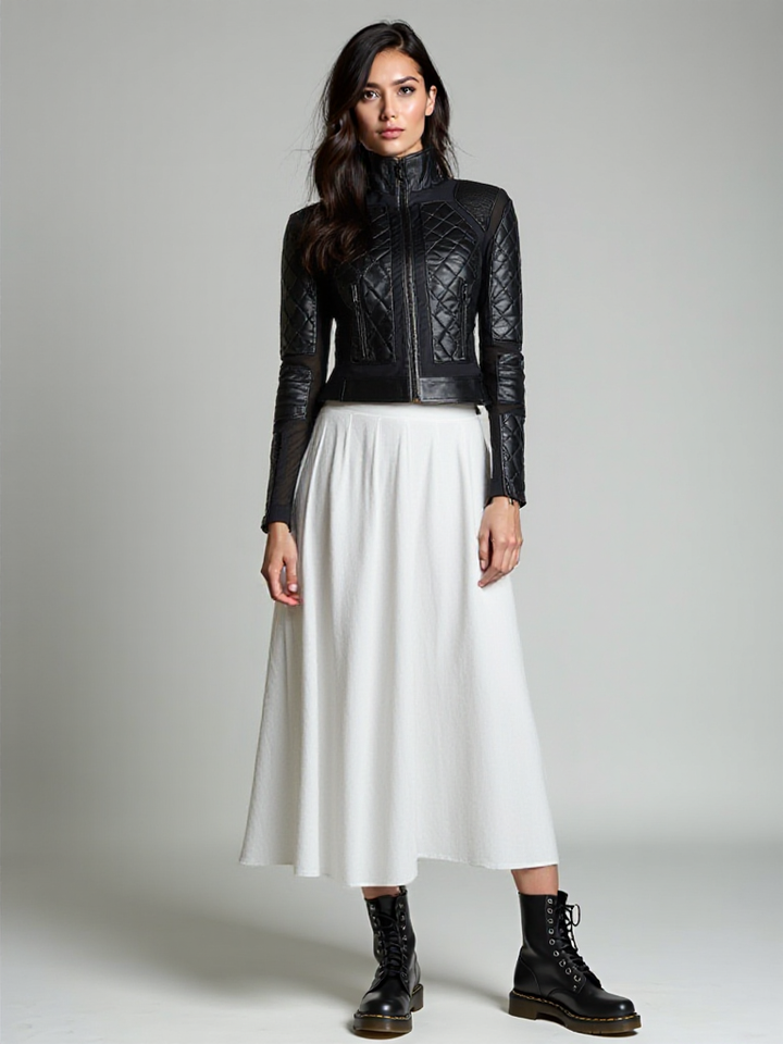 Classic Leather Mesh Moto Jacket - Blanc Noir Online Store