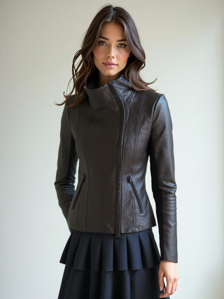 Funnel Neck Moto Jacket - Blanc Noir Online Store