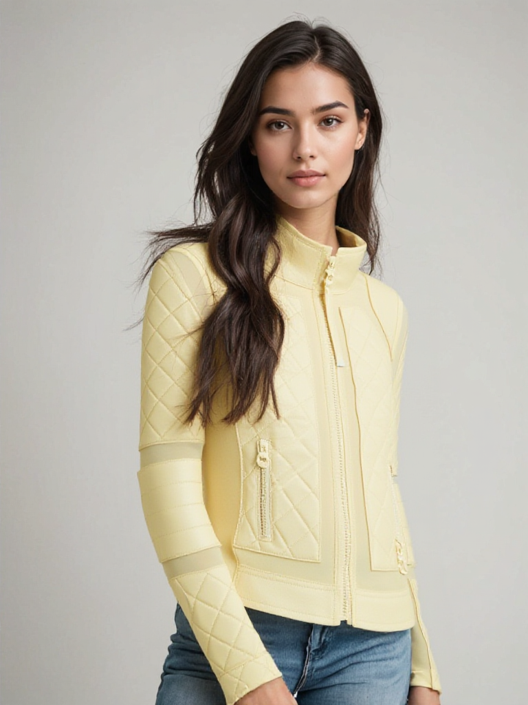 Leather Moto Mesh Jacket - Pale Banana - Blanc Noir Online Store