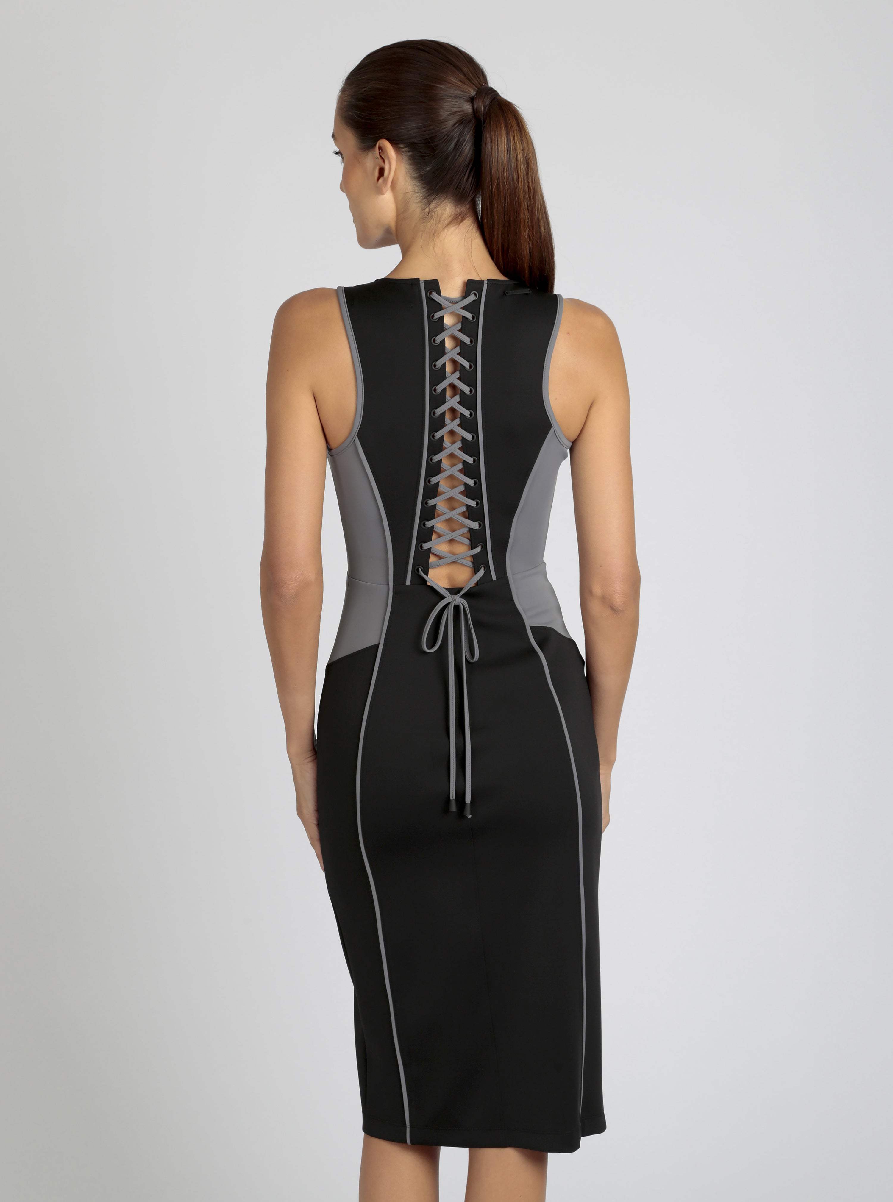 Lace Back Dress - Black Colorblock by Blanc Noir Lace Back Dress - Black Colorblock by Blanc Noir