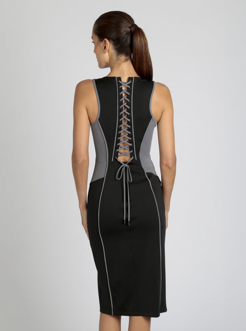 Lace Back Dress - Black Colorblock - Blanc Noir Online Store