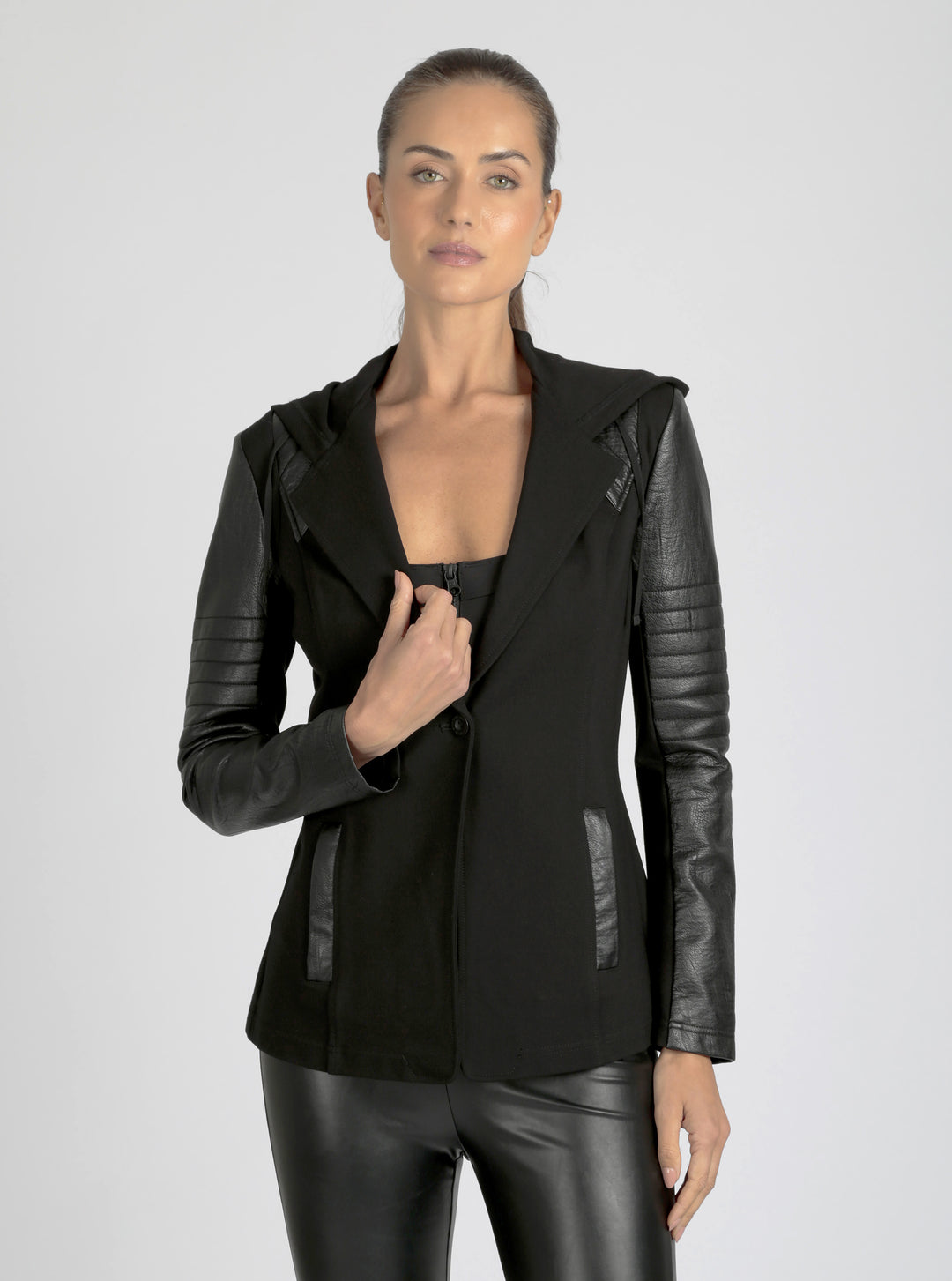 Hooded Blazer - Black - Blanc Noir Online Store