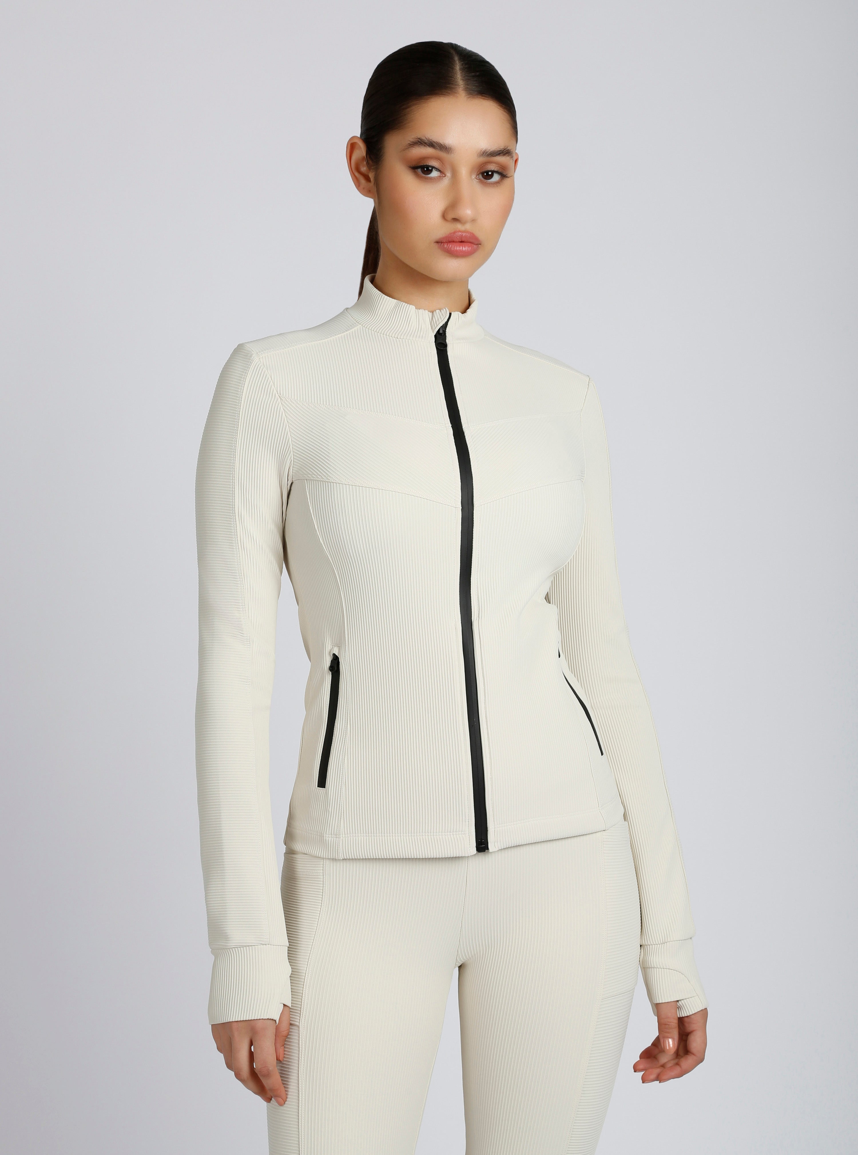 Directional Rib Activewear Fitted Jacket - Citron, Bright White