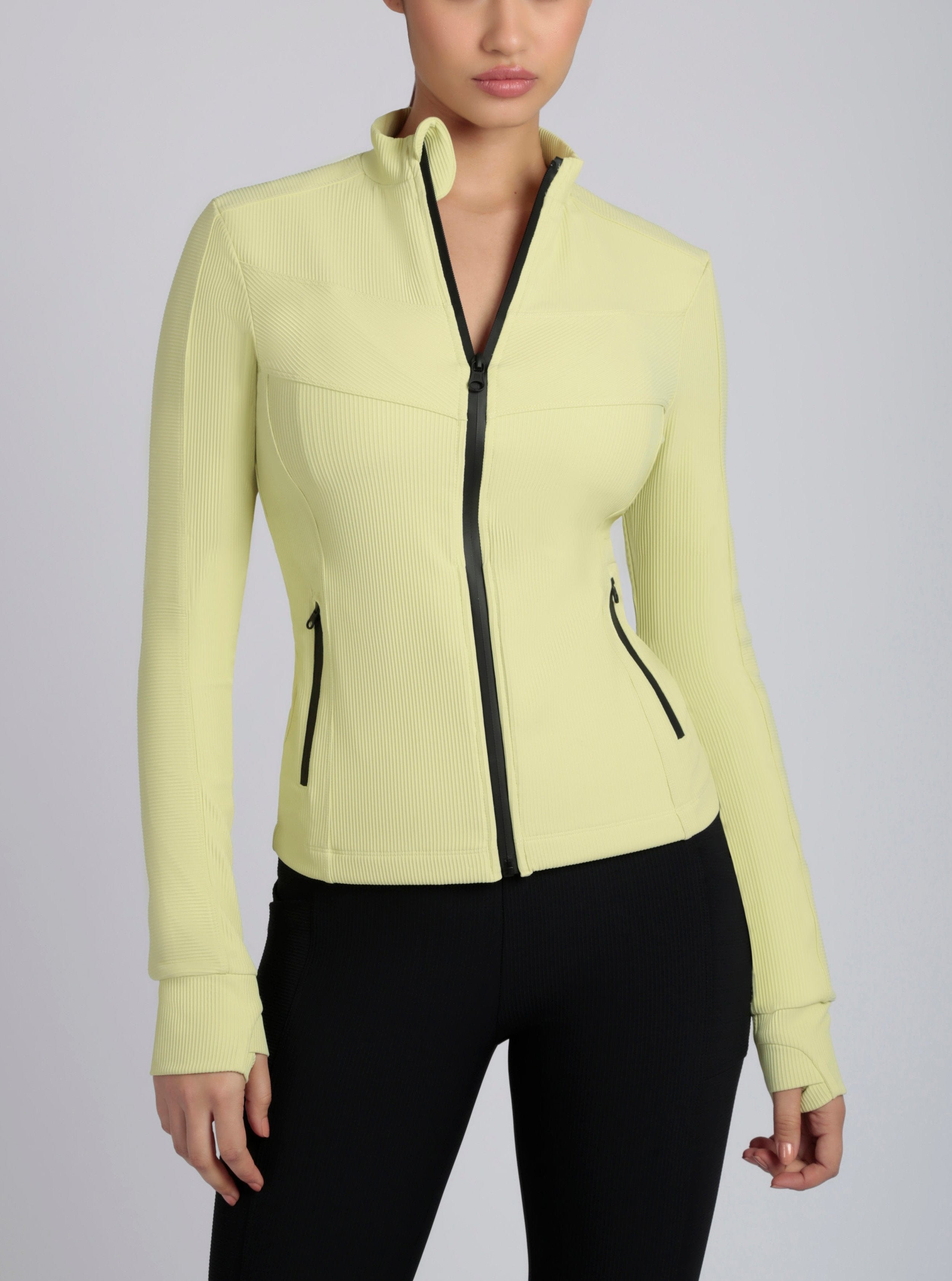 Directional Rib Activewear Fitted Jacket - Citron, Bright White