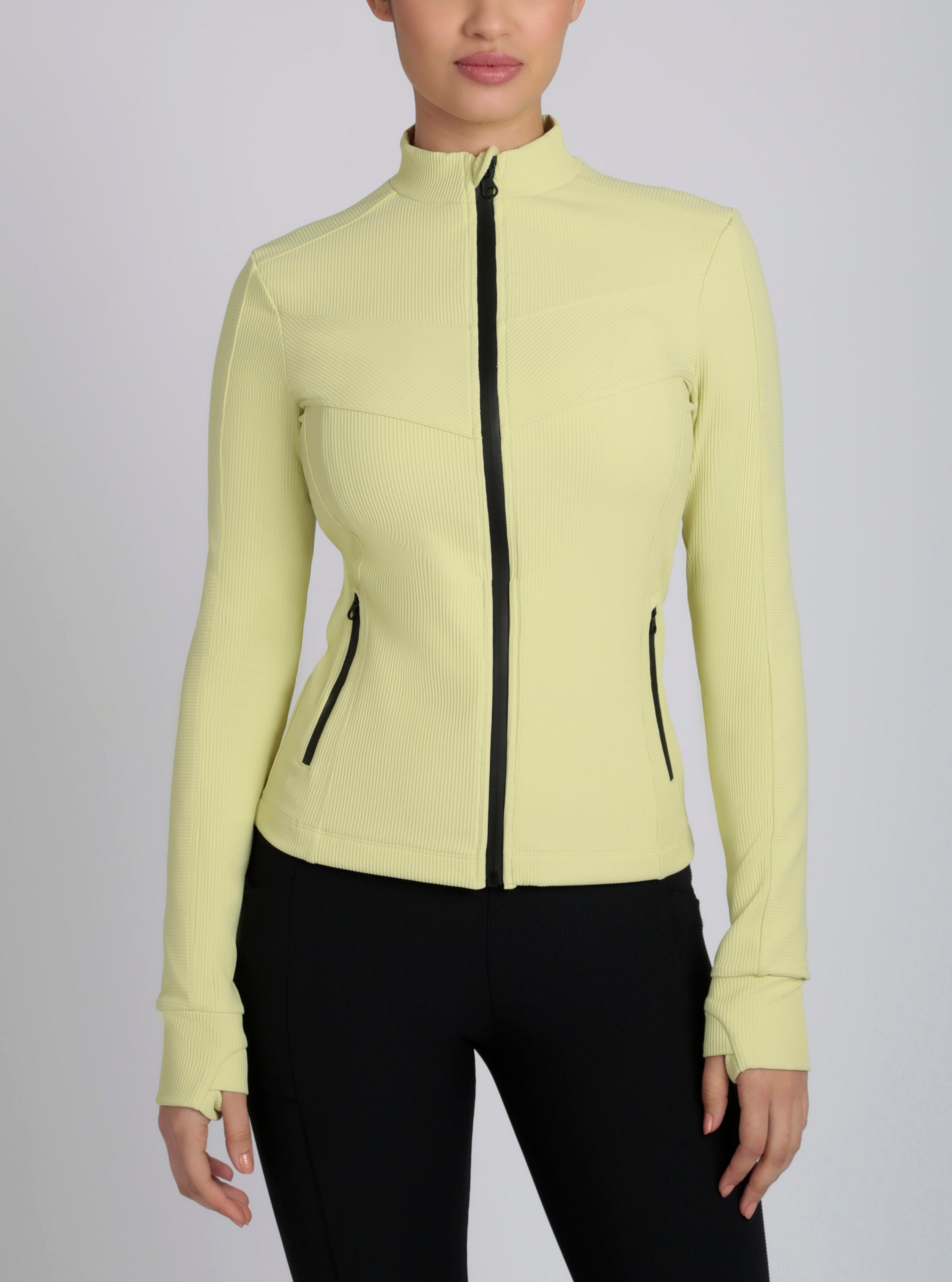 ジャケット・アウター BRISTOL DRY ACTIVE STRETCH RIBBED JACKET Directional Rib Activewear Fitted Jacket - Citron, Bright White