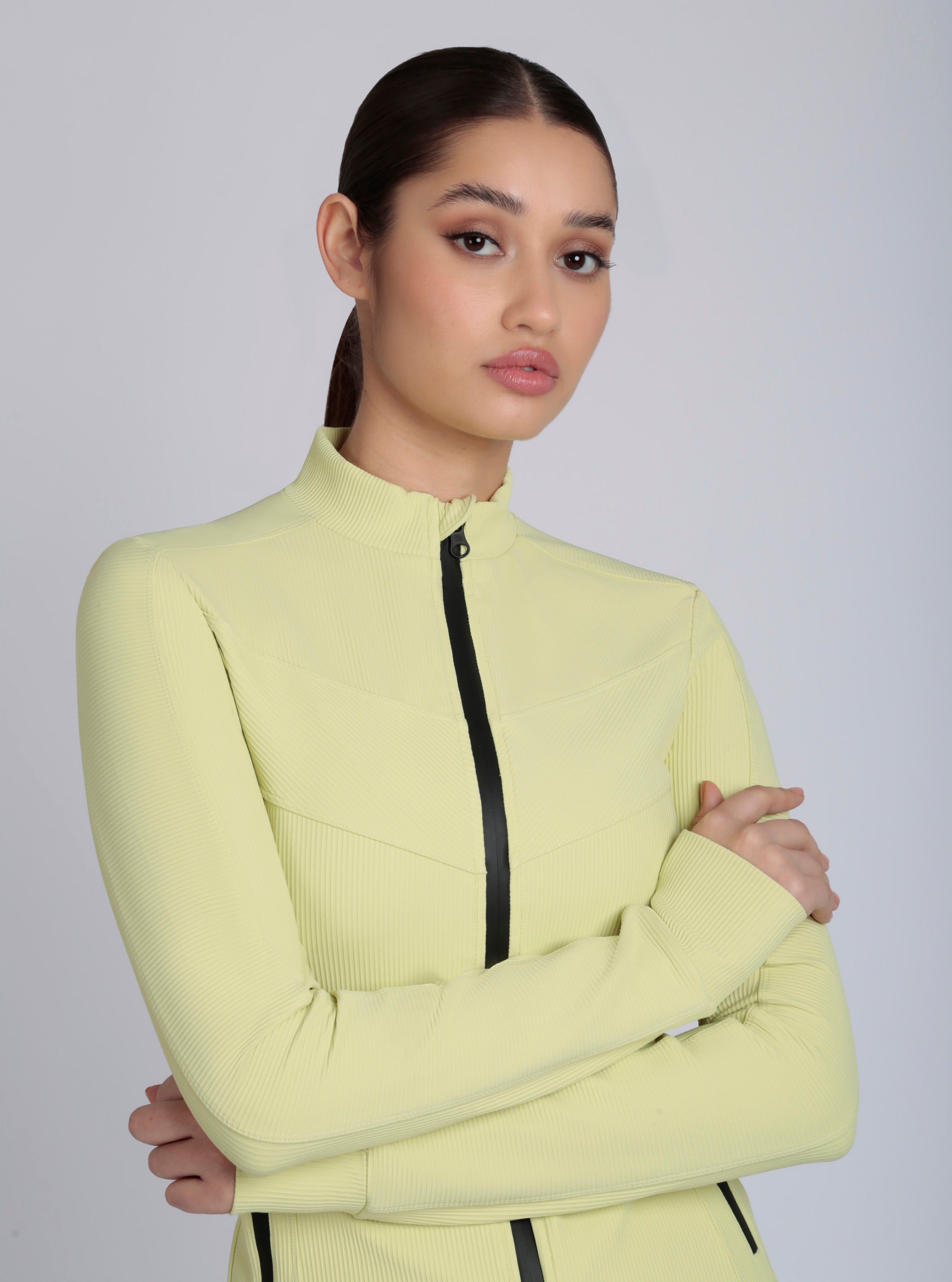 Directional Rib Activewear Fitted Jacket - Citron, Bright White
