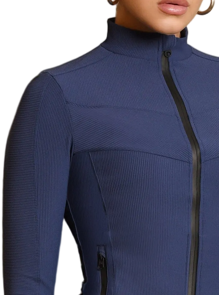 Directional  Rib Fitted Activewear Jacket - Navy - Blanc Noir Online Store