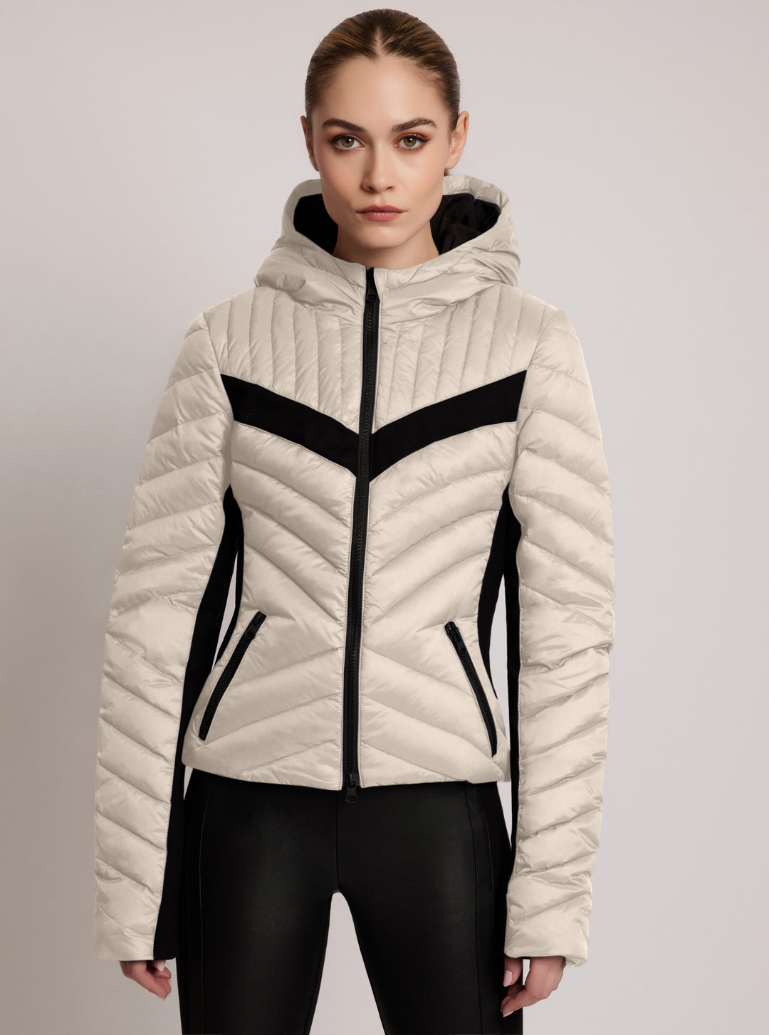 Chevron Stripe Down Filled Puffer Jacket - Blanc Noir Online Store