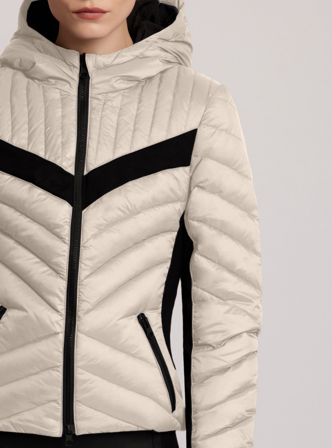 Chevron Stripe Down Filled Puffer Jacket - Blanc Noir Online Store