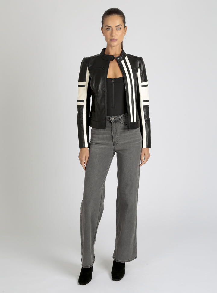 Claudine Leather Racer Jacket - Blanc Noir Online Store