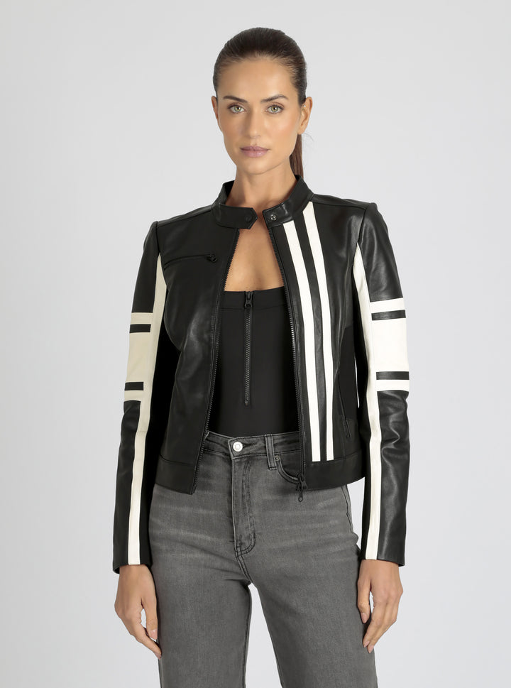 Claudine Leather Racer Jacket - Blanc Noir Online Store