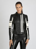 Claudine Leather Racer Jacket - Blanc Noir Online Store