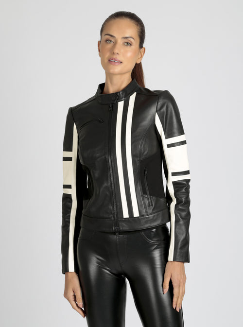 Claudine Leather Racer Jacket - Blanc Noir Online Store