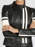 Claudine Leather Racer Jacket - Blanc Noir Online Store