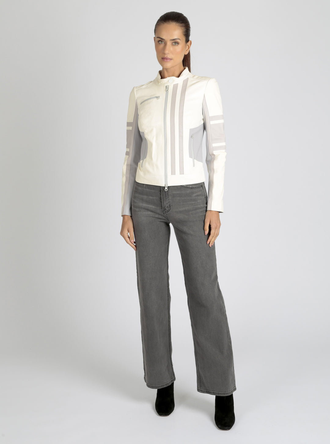 Claudine Leather Racer Jacket - Blanc Noir Online Store