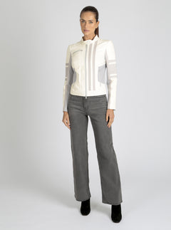 Claudine Leather Racer Jacket - Blanc Noir Online Store
