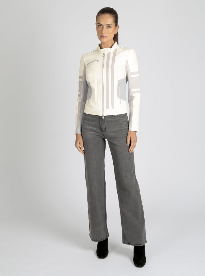 Claudine Leather Racer Jacket - Blanc Noir Online Store