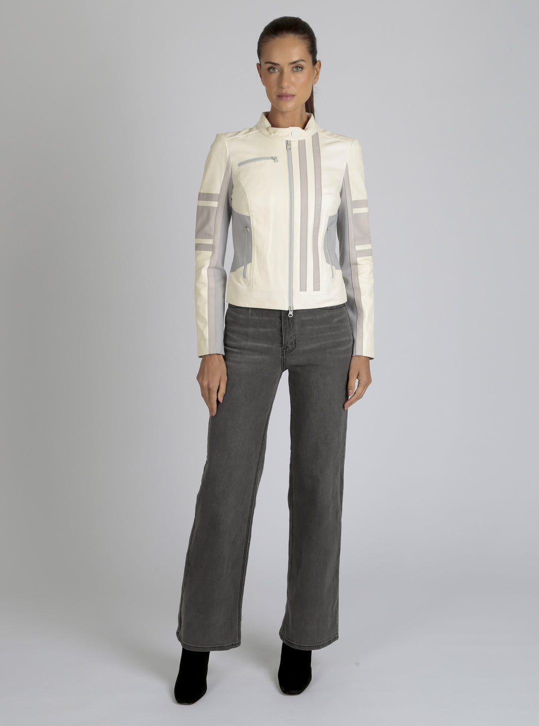 Claudine Leather Racer Jacket - Blanc Noir Online Store