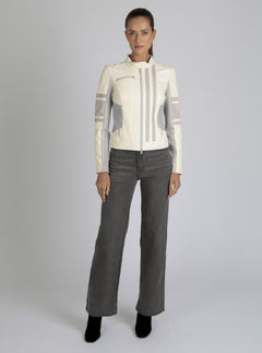 Claudine Leather Racer Jacket - Blanc Noir Online Store