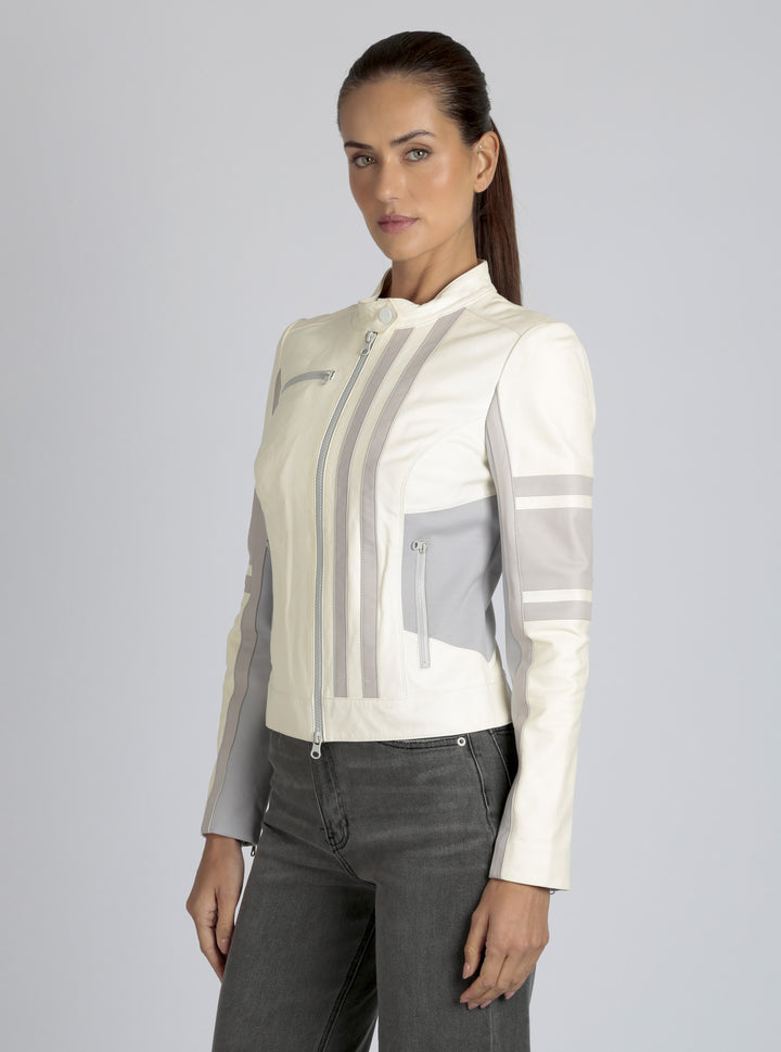 Claudine Leather Racer Jacket - Blanc Noir Online Store