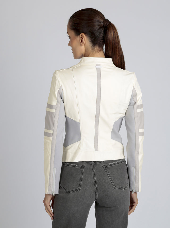 Claudine Leather Racer Jacket - Blanc Noir Online Store