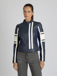Claudine Leather Racer Jacket - Blanc Noir Online Store