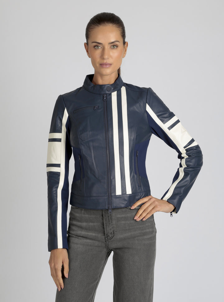 Claudine Leather Racer Jacket - Blanc Noir Online Store