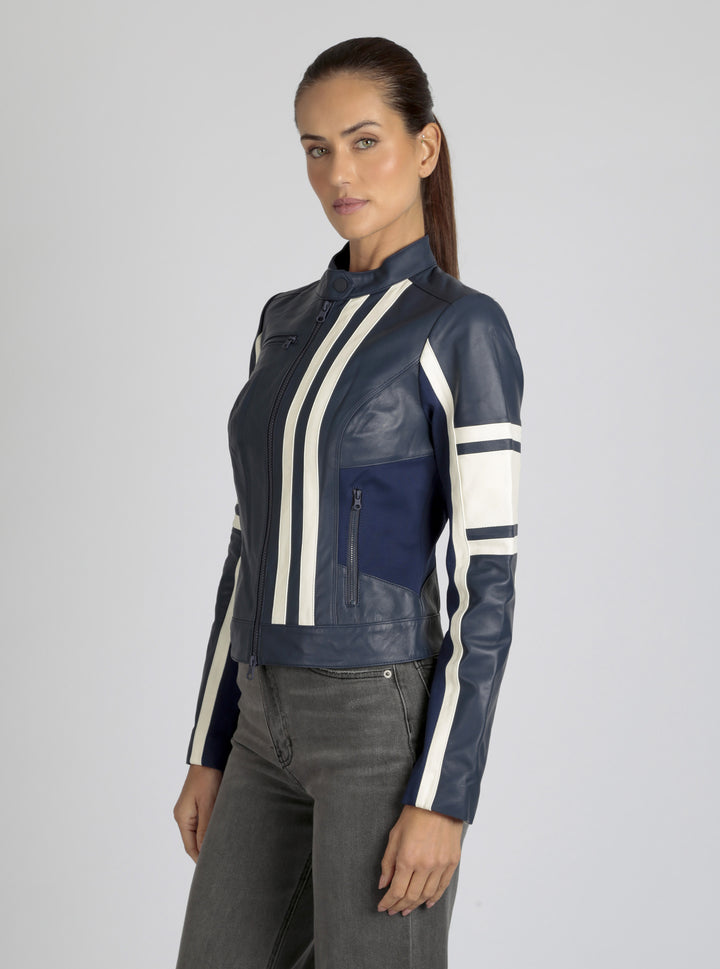 Claudine Leather Racer Jacket - Blanc Noir Online Store