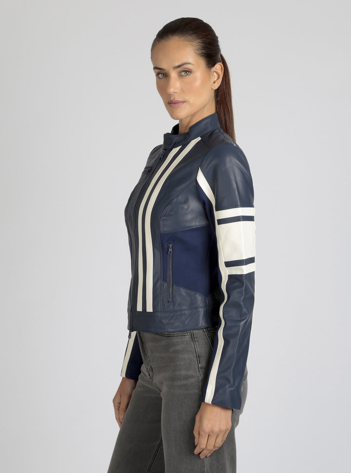 Claudine Leather Racer Jacket - Blanc Noir Online Store