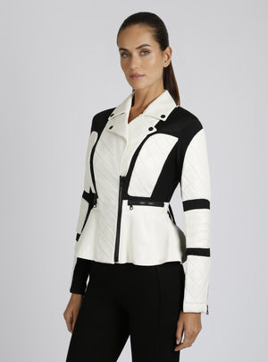 Moto Mesh LEATHER Peplum Jacket - Blanc Noir Online Store