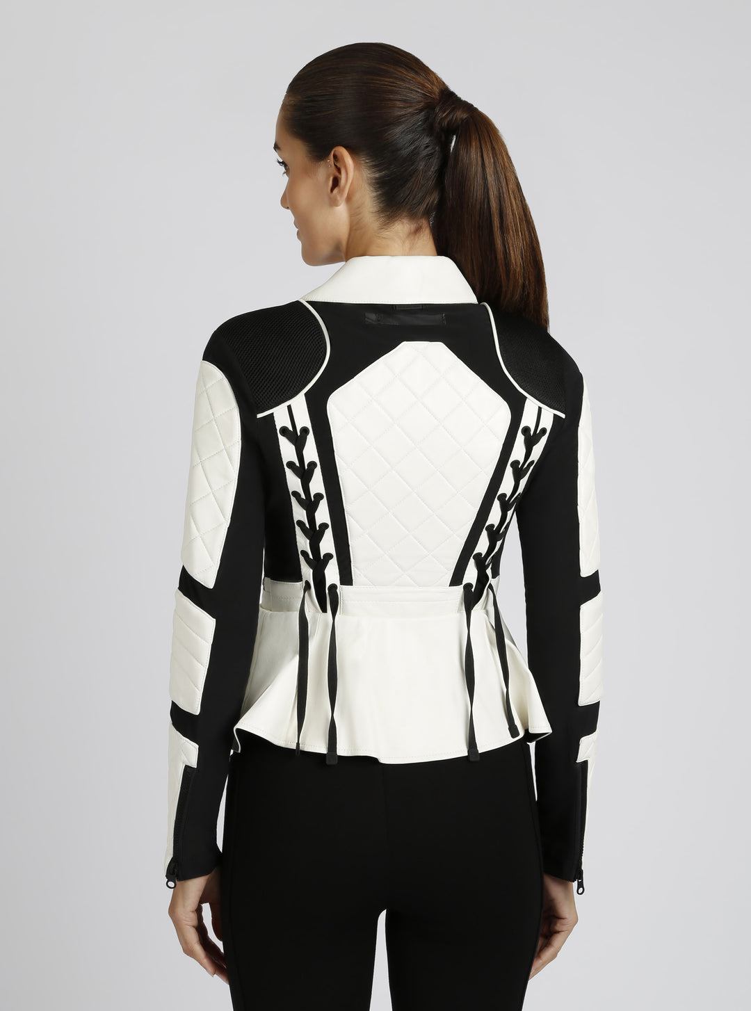 Moto Mesh LEATHER Peplum Jacket - Blanc Noir Online Store