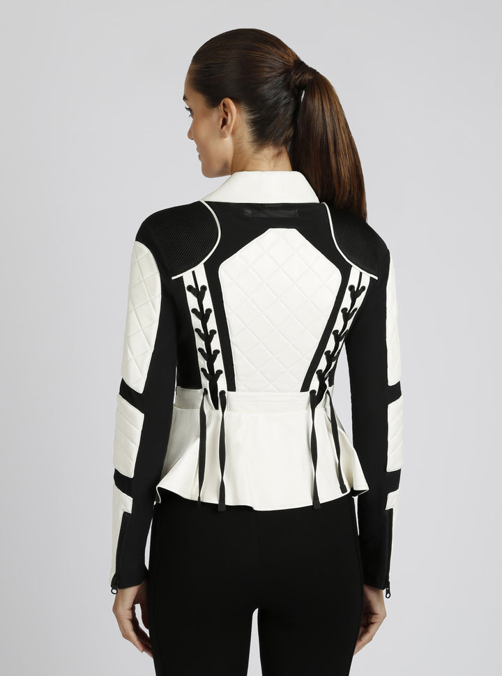 Moto Mesh LEATHER Peplum Jacket - Blanc Noir Online Store