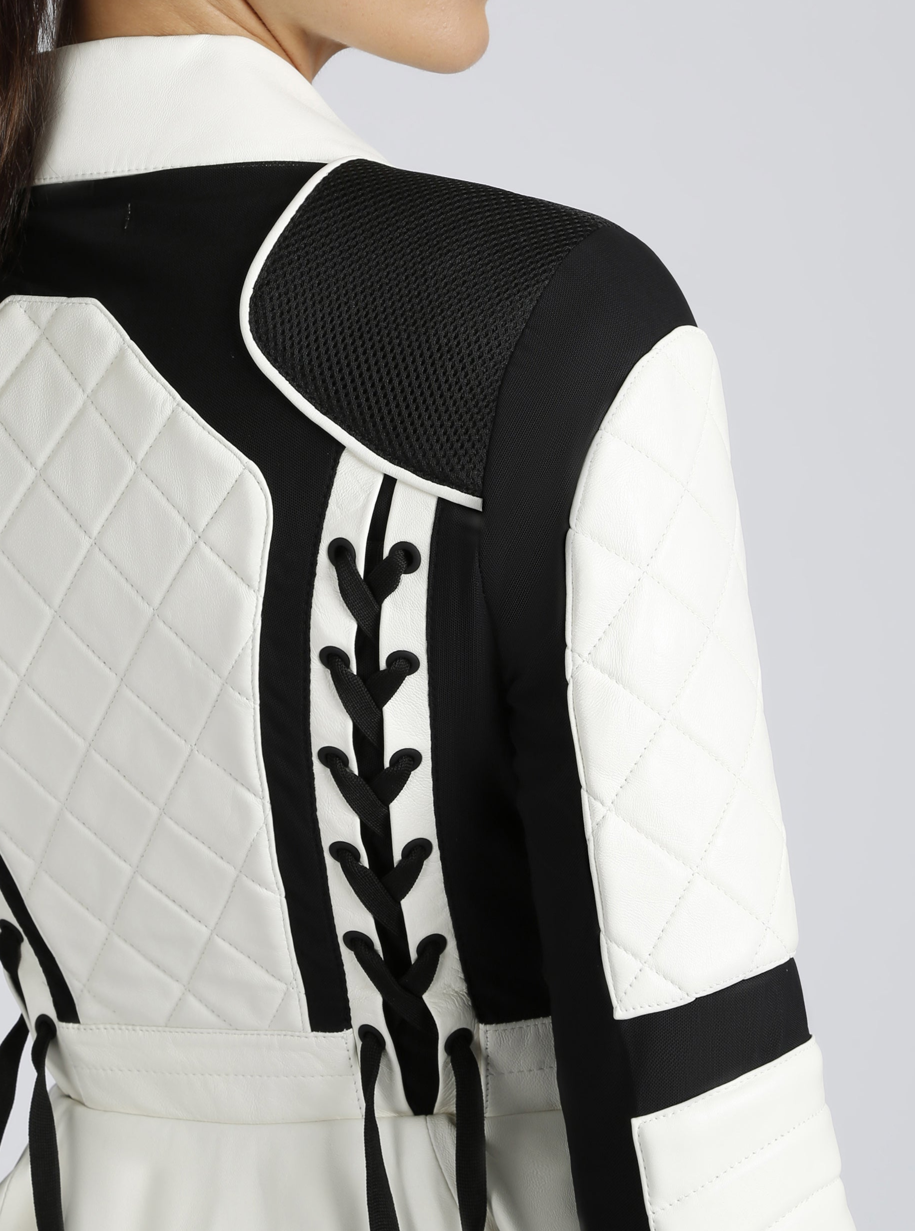 Moto Mesh LEATHER Peplum Jacket - Blanc Noir Online Store