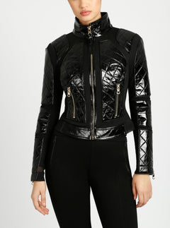 Crushed Patent Leather Gold Mesh Moto - Blanc Noir Online Store