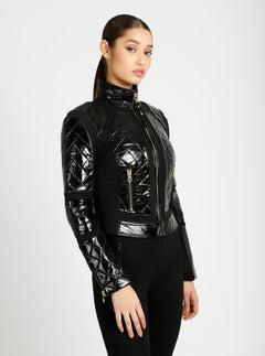 Crushed Patent Leather Gold Mesh Moto - Blanc Noir Online Store