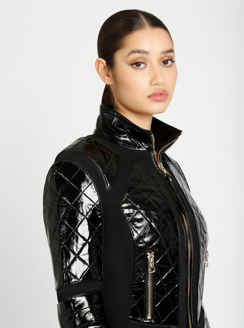 Crushed Patent Leather Gold Mesh Moto - Blanc Noir Online Store