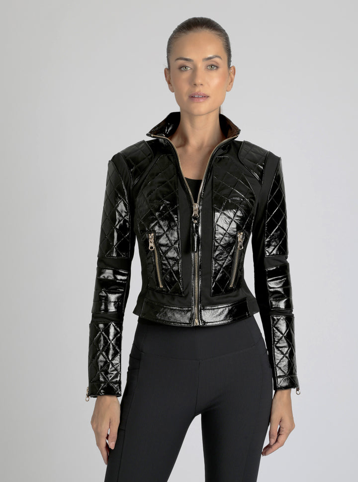 Crushed Patent Leather Gold Mesh Moto - Blanc Noir Online Store